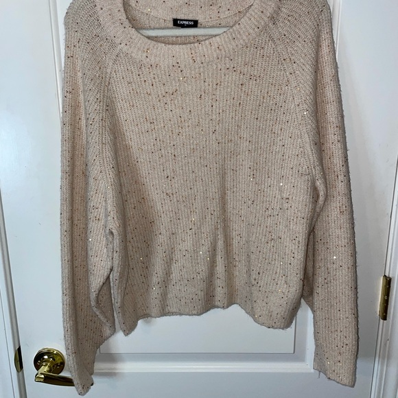 Express Ivory/Tan Sequin Sweater - size L - Picture 3 of 5